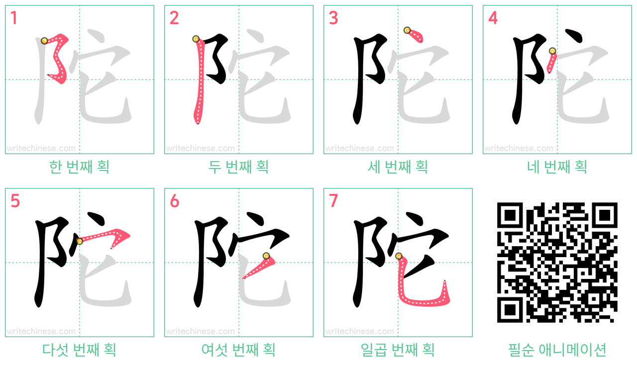 陀 step-by-step stroke order diagrams