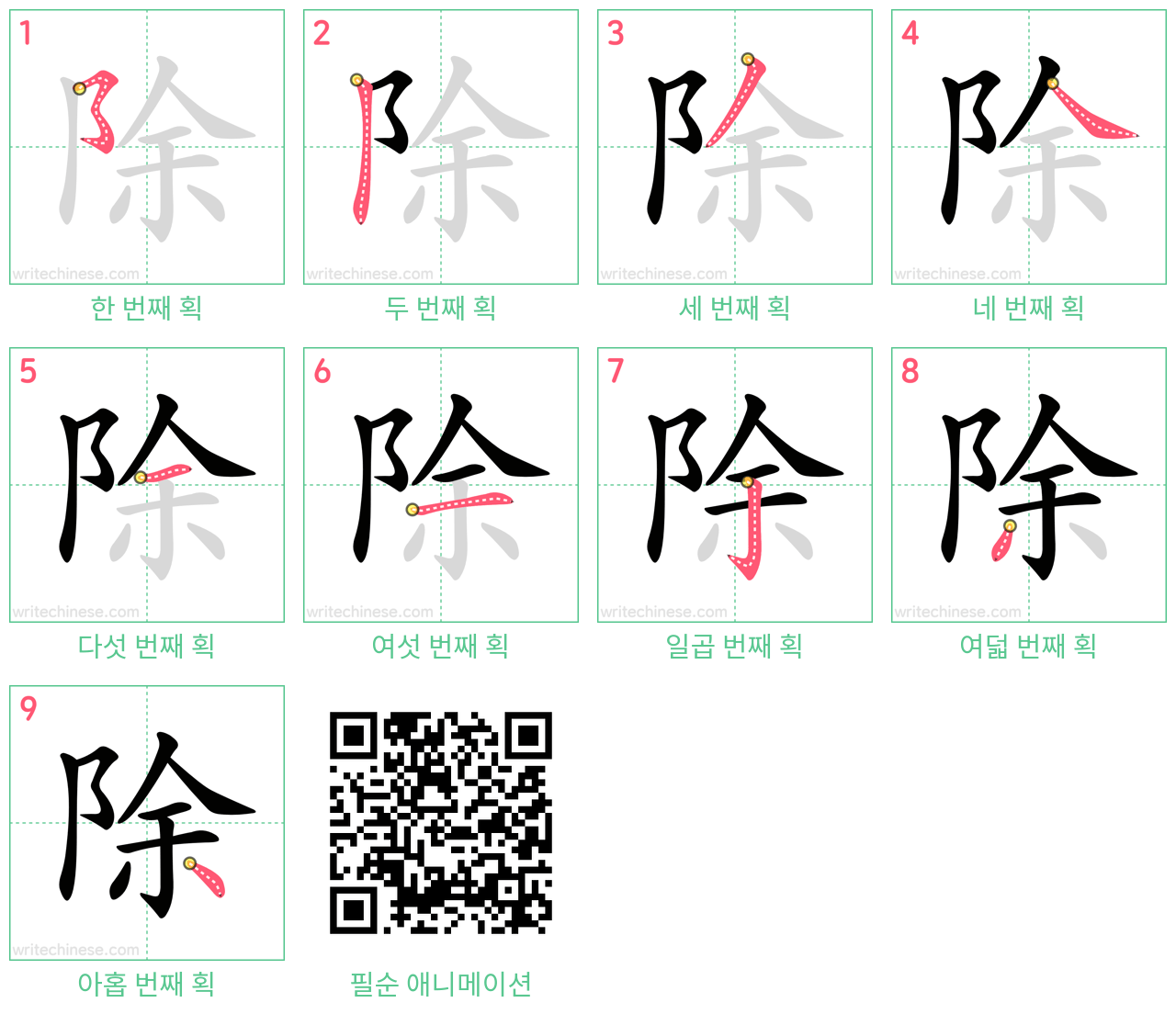 除 step-by-step stroke order diagrams