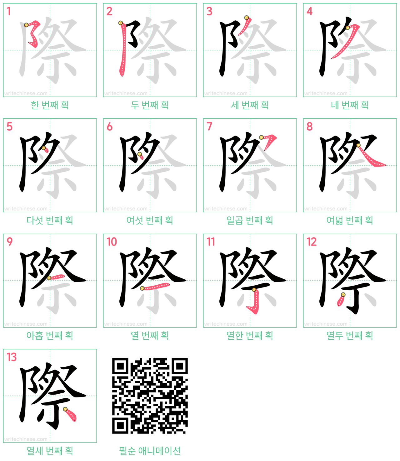 際 step-by-step stroke order diagrams