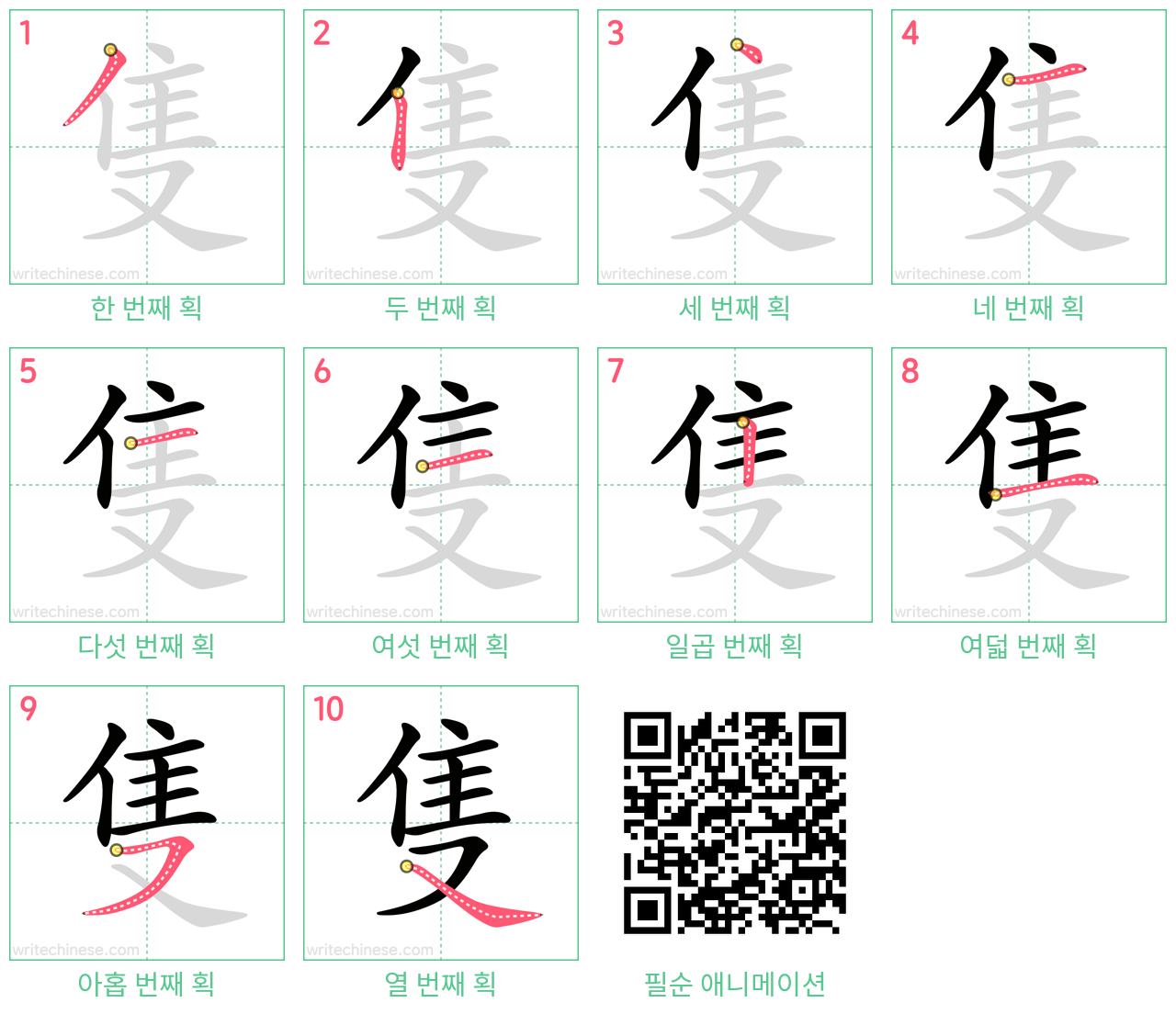 隻 step-by-step stroke order diagrams