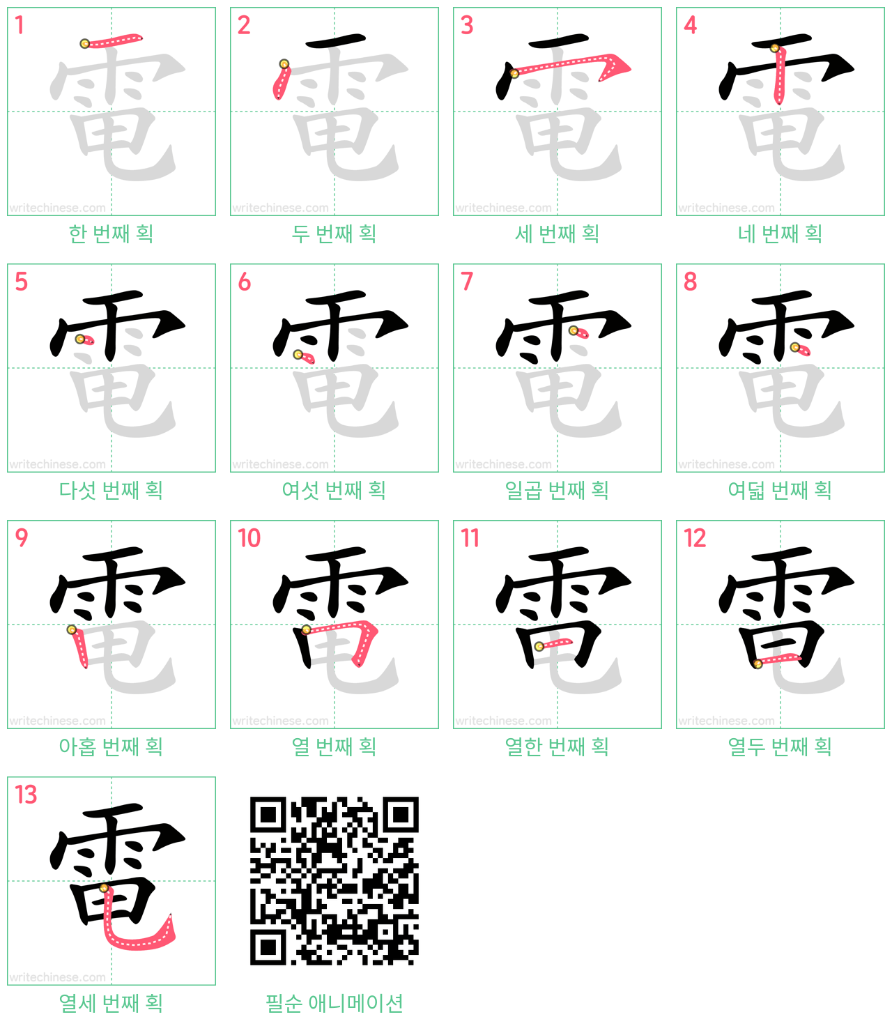 電 step-by-step stroke order diagrams