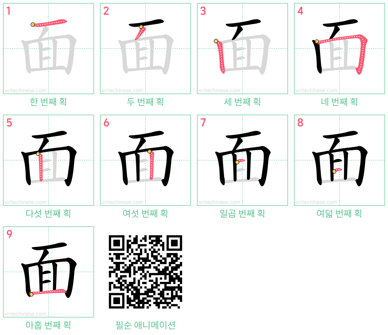 面 step-by-step stroke order diagrams