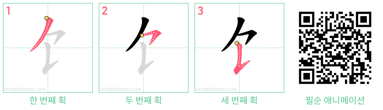 饣 step-by-step stroke order diagrams