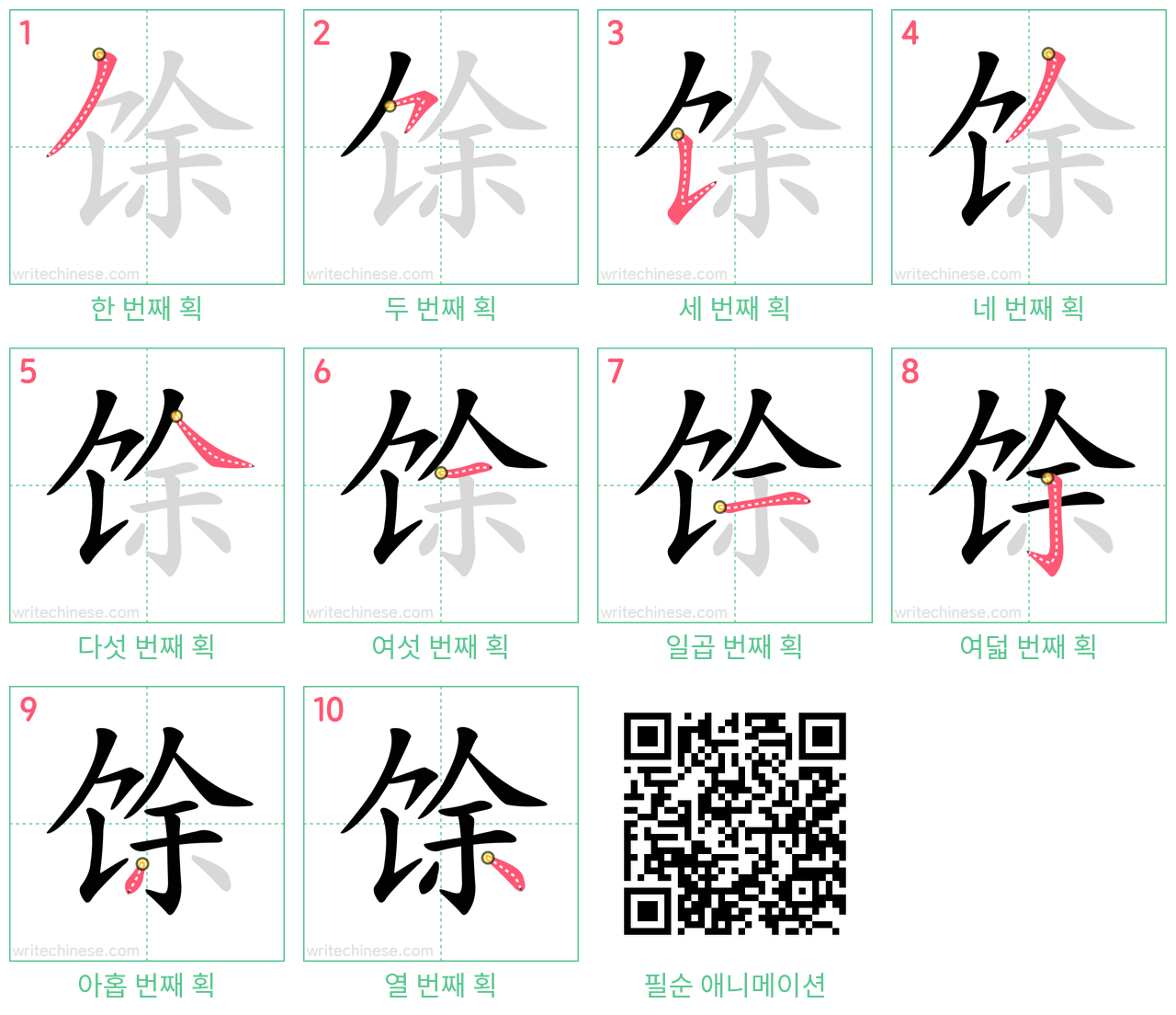 馀 step-by-step stroke order diagrams