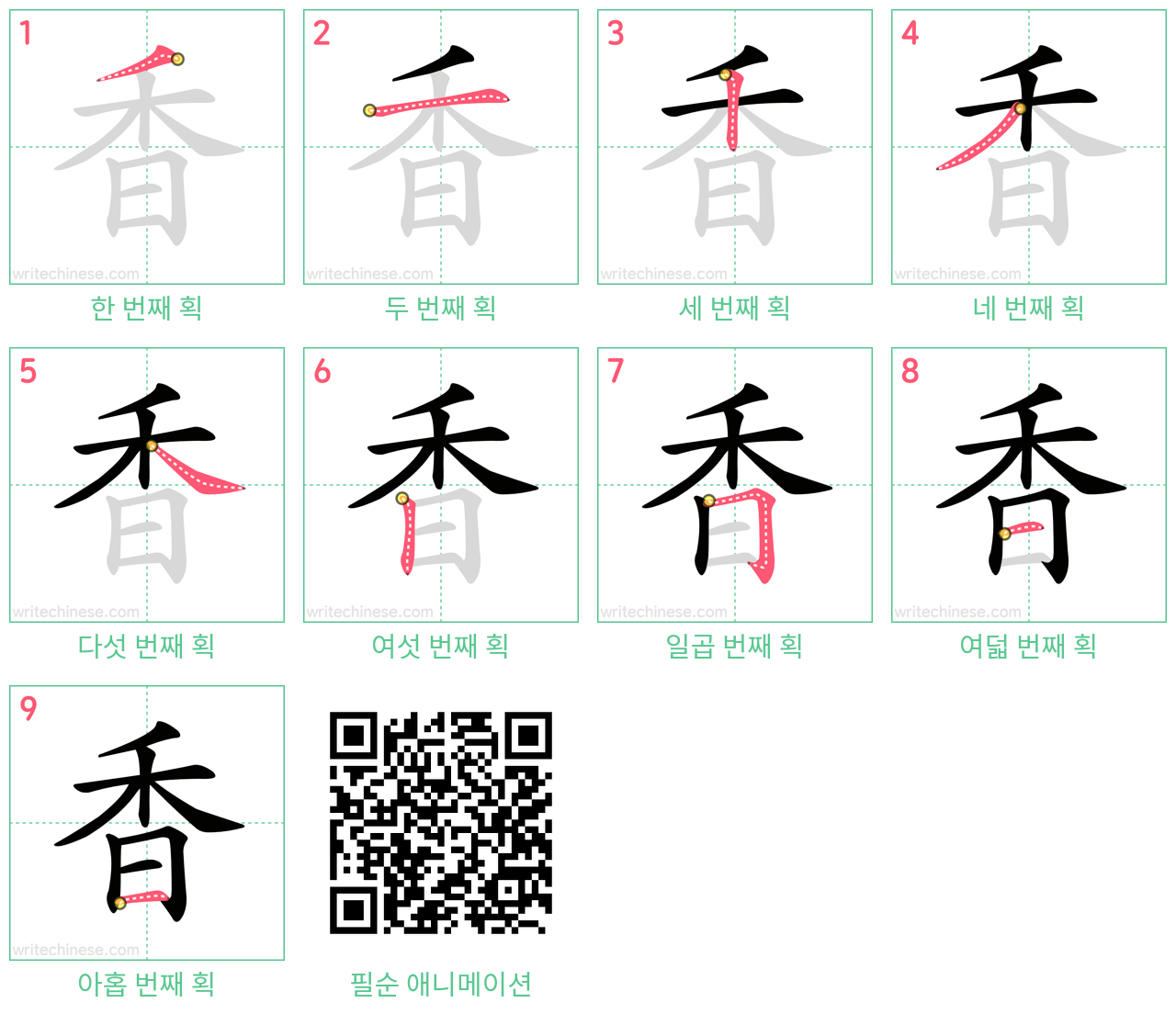 香 step-by-step stroke order diagrams