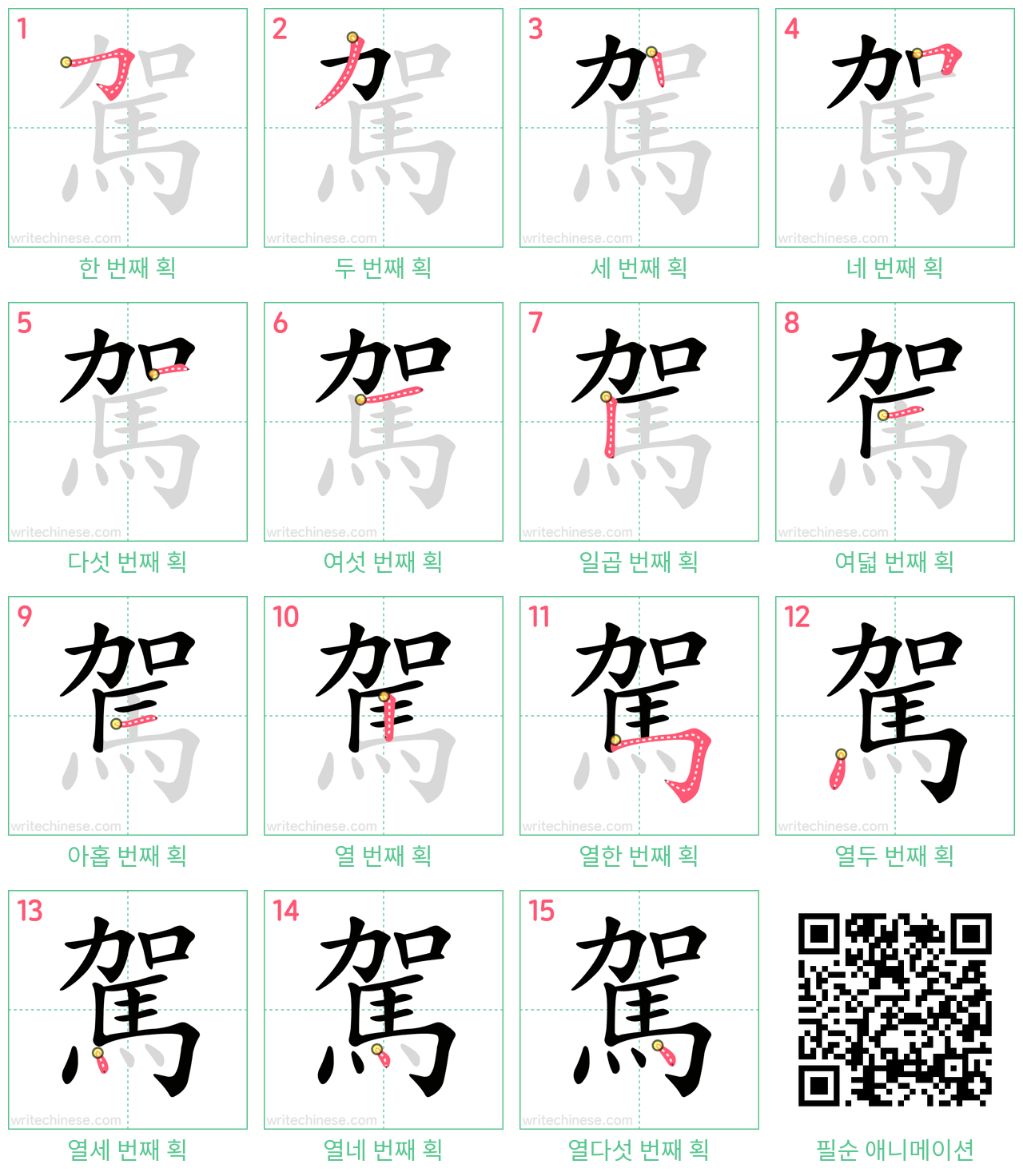 駕 step-by-step stroke order diagrams