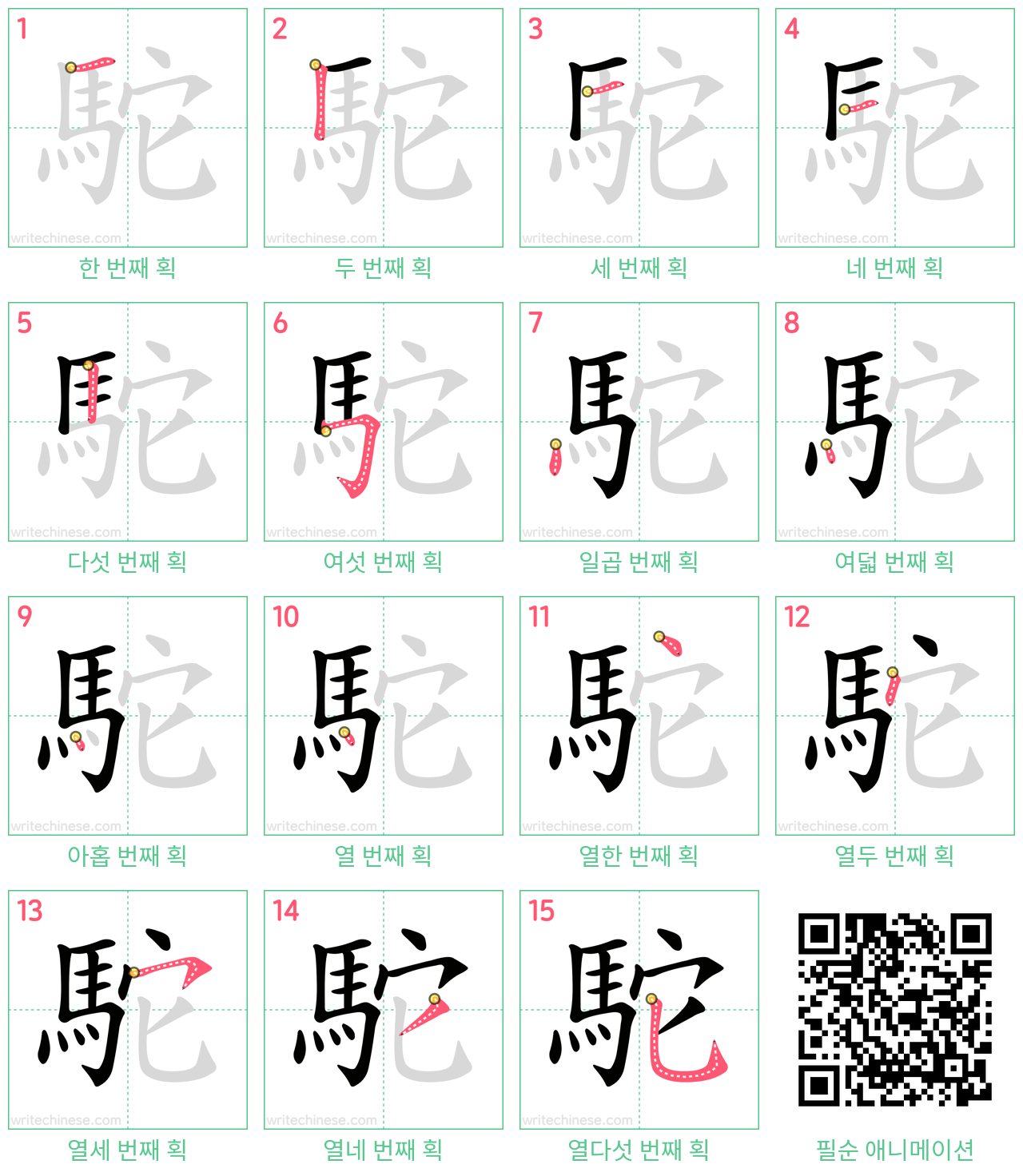 駝 step-by-step stroke order diagrams