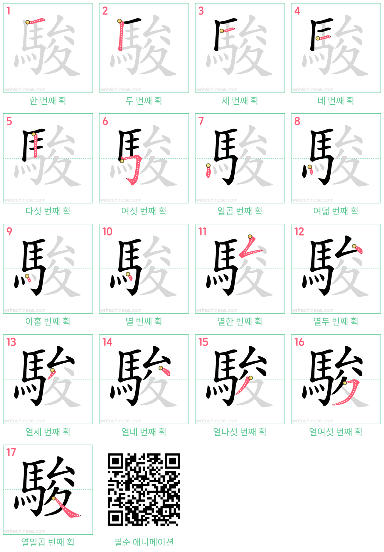 駿 step-by-step stroke order diagrams