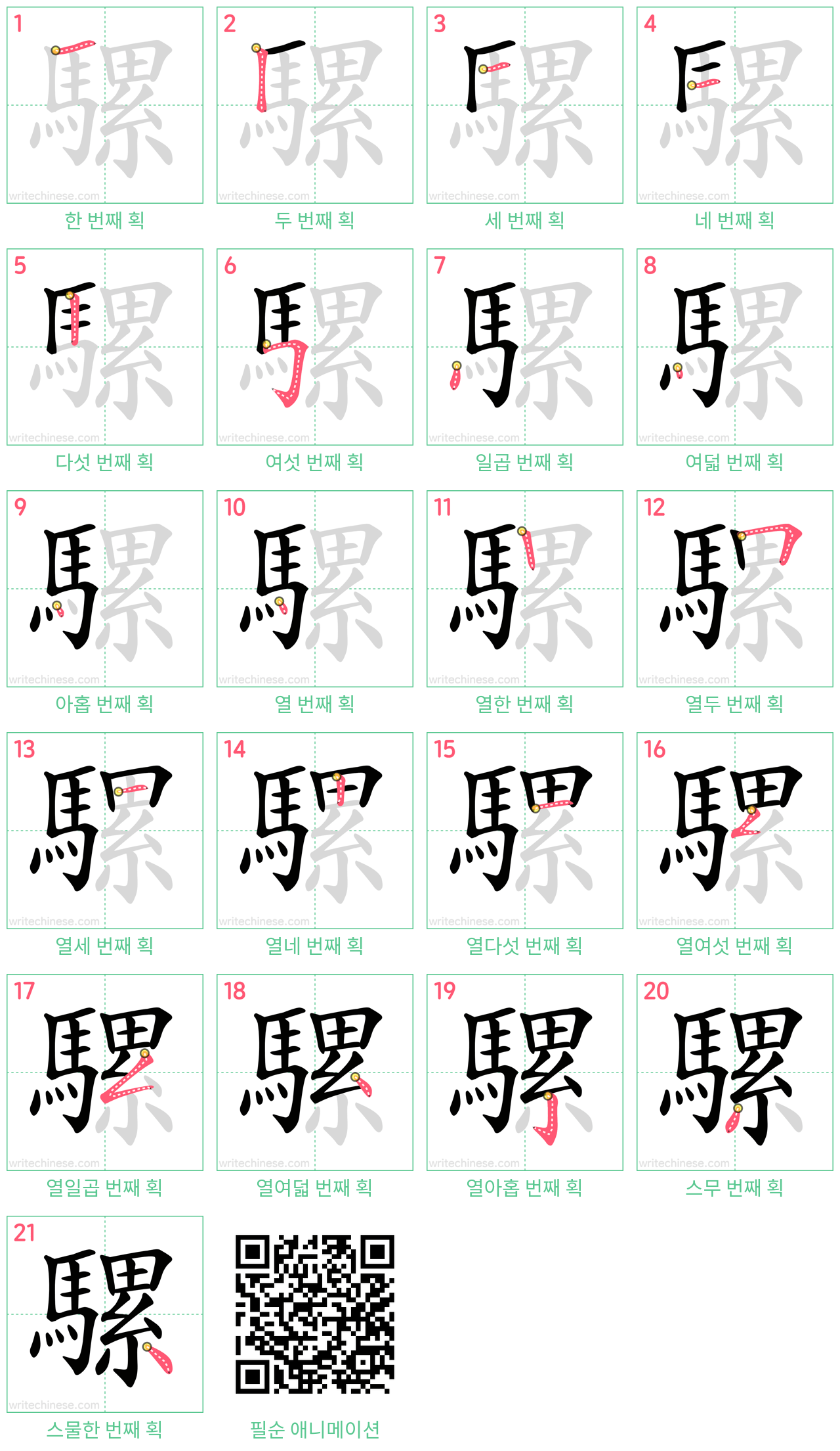 騾 step-by-step stroke order diagrams