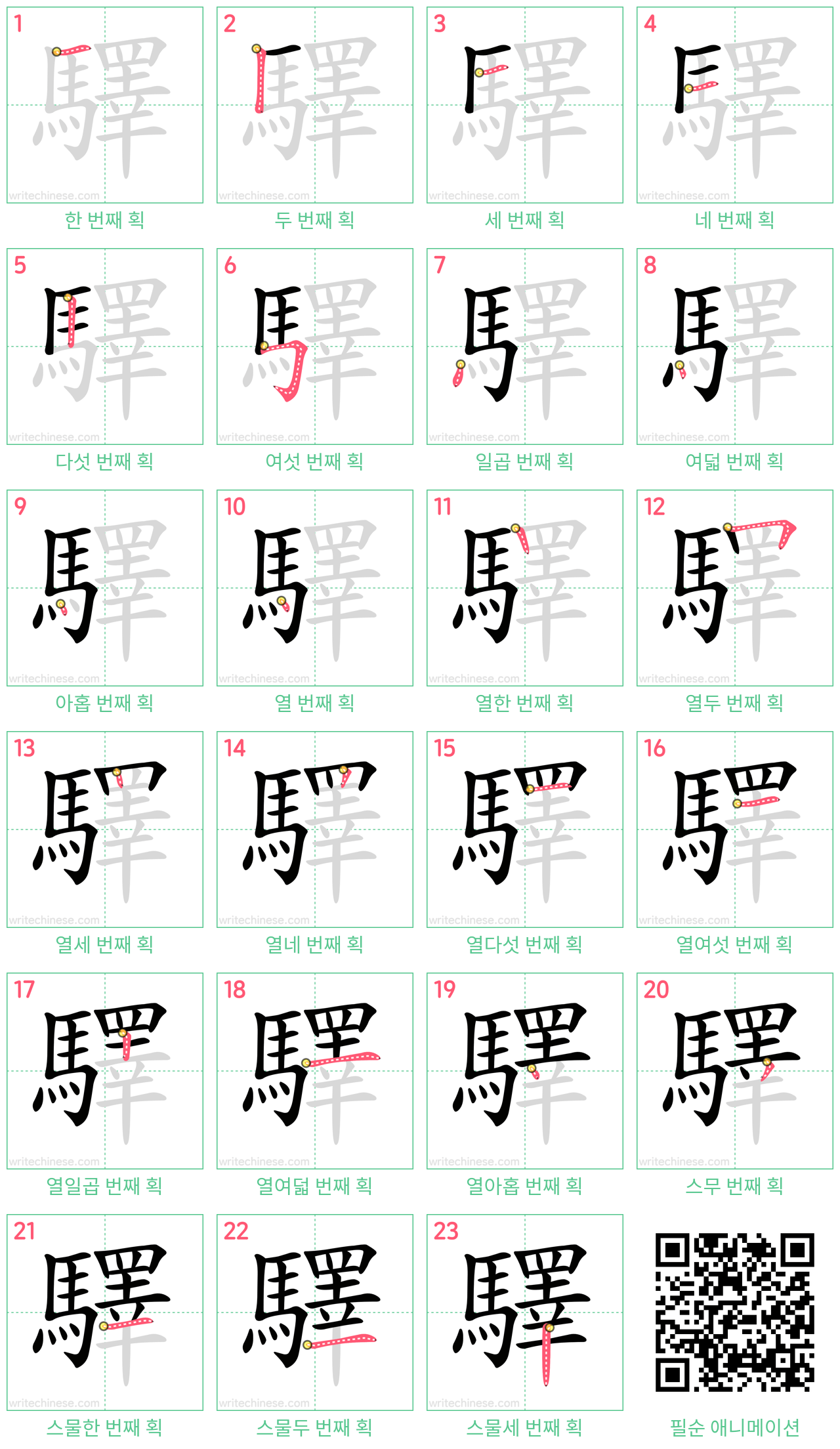 驛 step-by-step stroke order diagrams