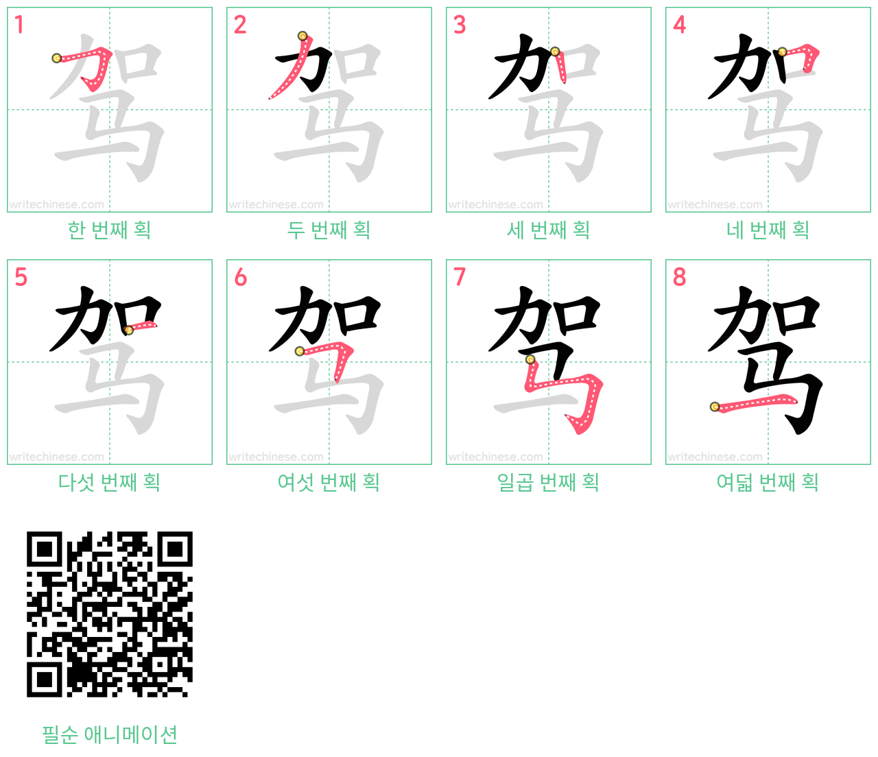 驾 step-by-step stroke order diagrams