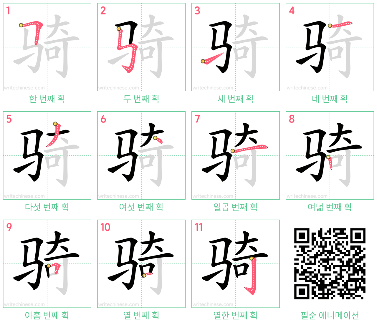 骑 step-by-step stroke order diagrams