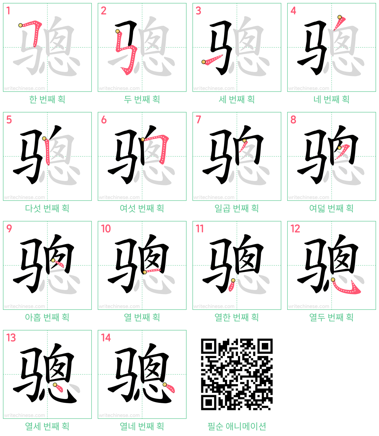 骢 step-by-step stroke order diagrams