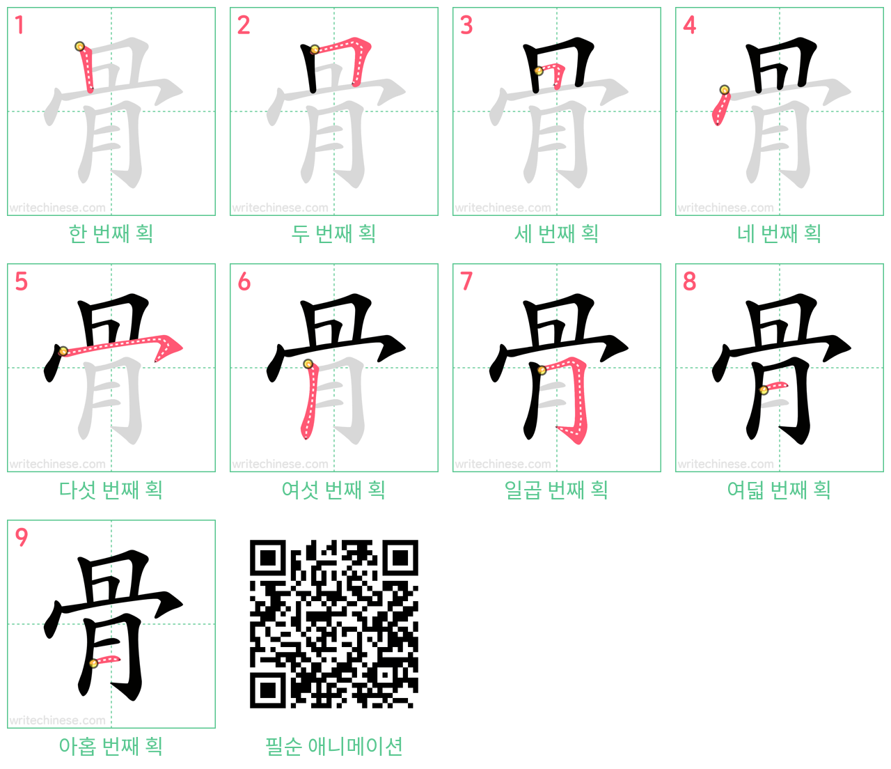 骨 step-by-step stroke order diagrams