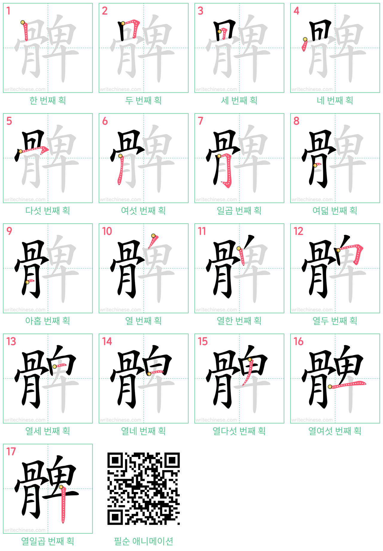 髀 step-by-step stroke order diagrams