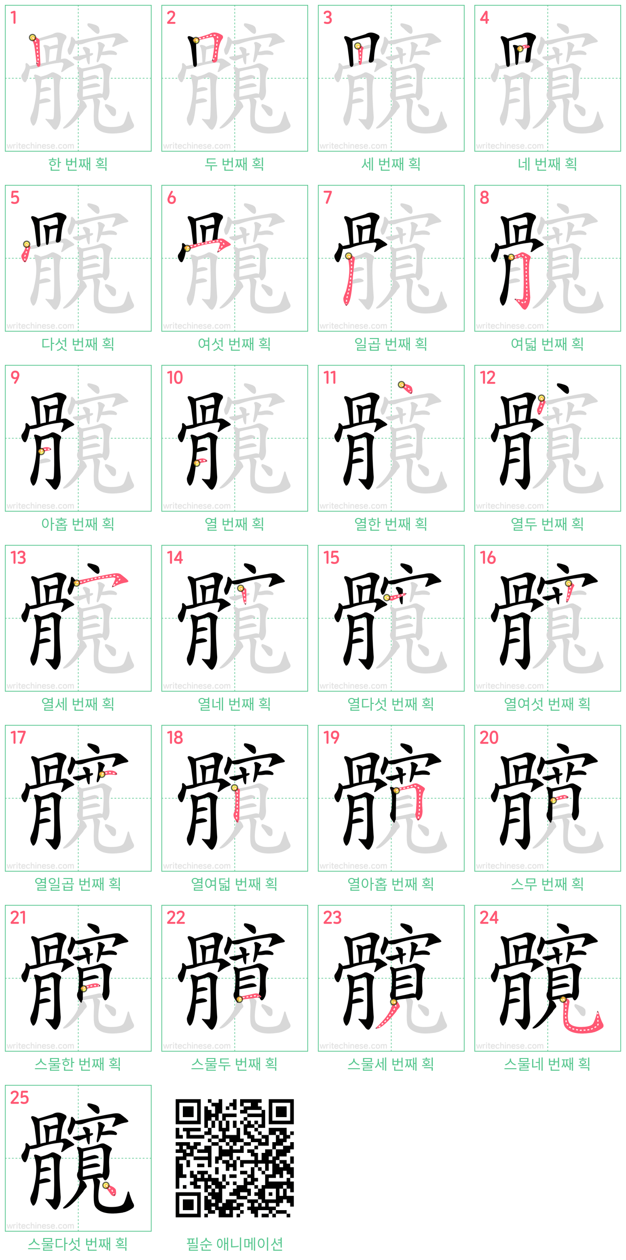 髖 step-by-step stroke order diagrams