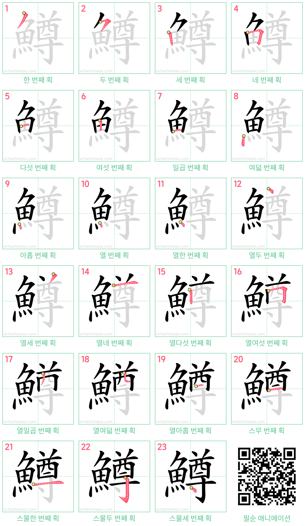 鱒 step-by-step stroke order diagrams