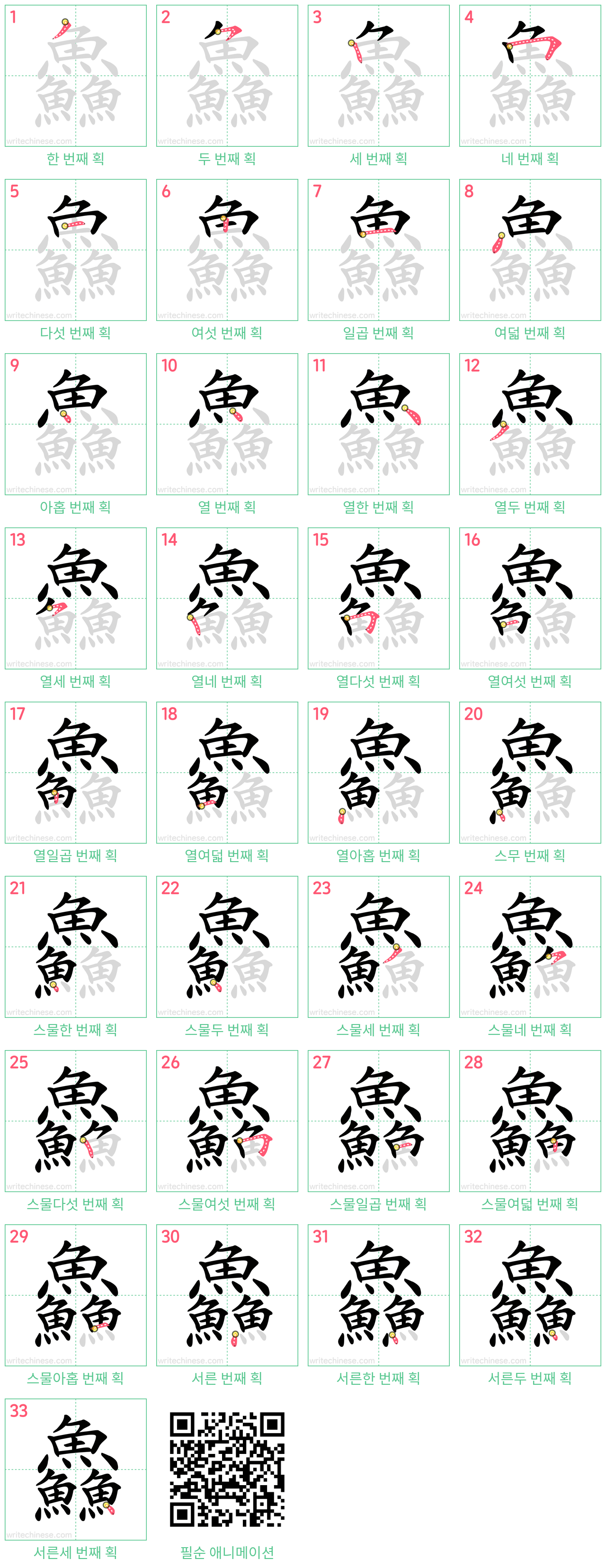 鱻 step-by-step stroke order diagrams