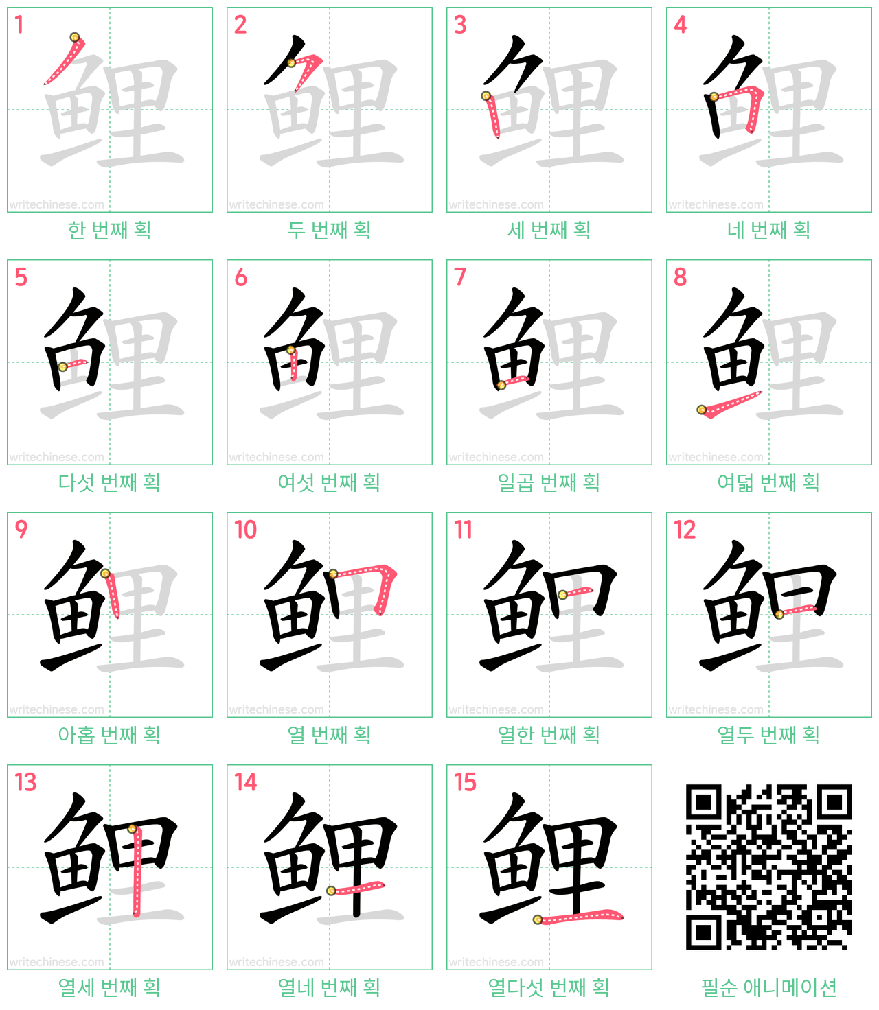 鲤 step-by-step stroke order diagrams