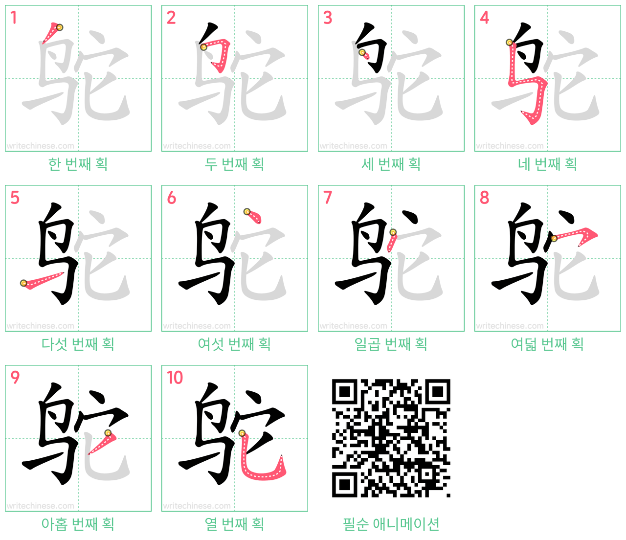 鸵 step-by-step stroke order diagrams