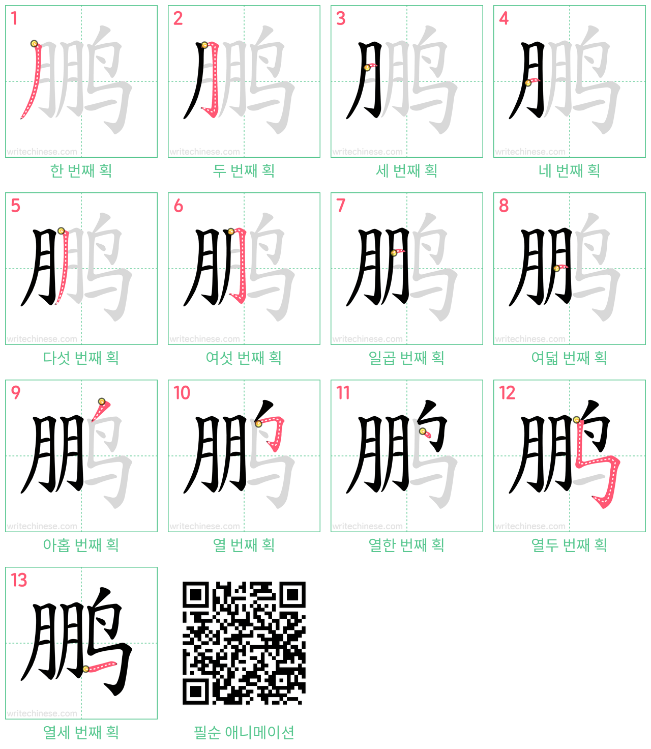 鹏 step-by-step stroke order diagrams