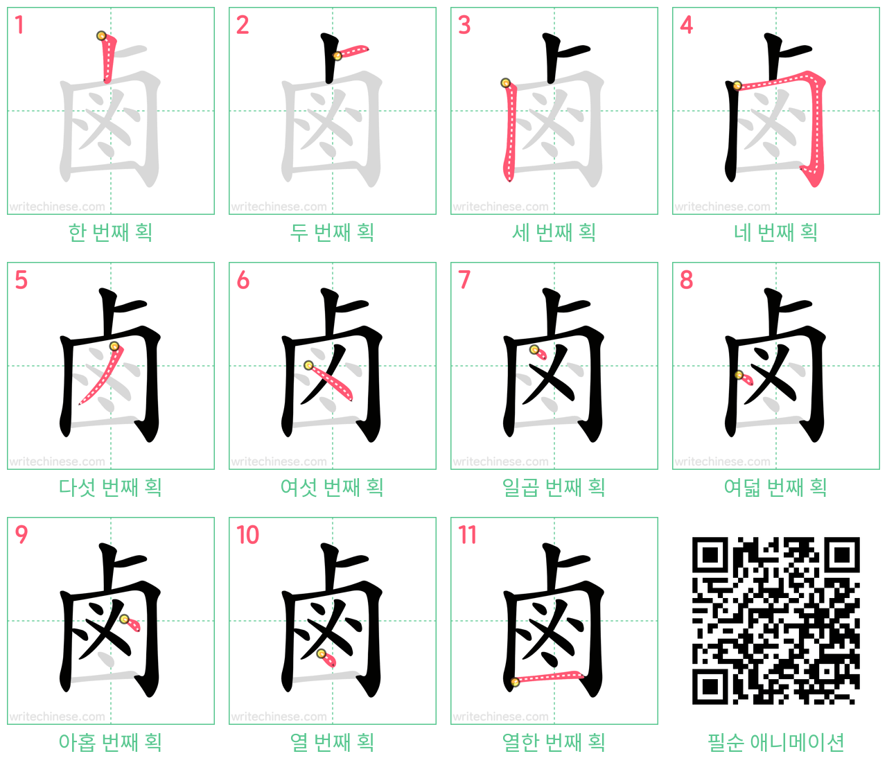 鹵 step-by-step stroke order diagrams