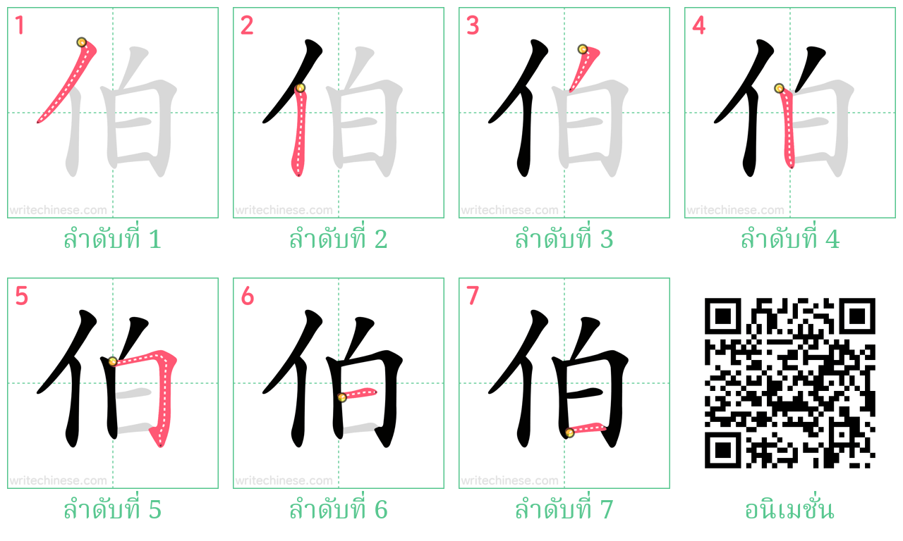 伯 ลำดับการเขียน