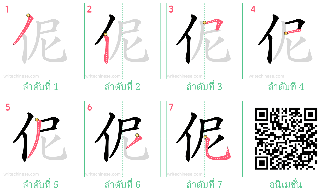 伲 ลำดับการเขียน