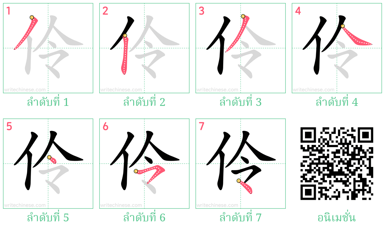 伶 ลำดับการเขียน