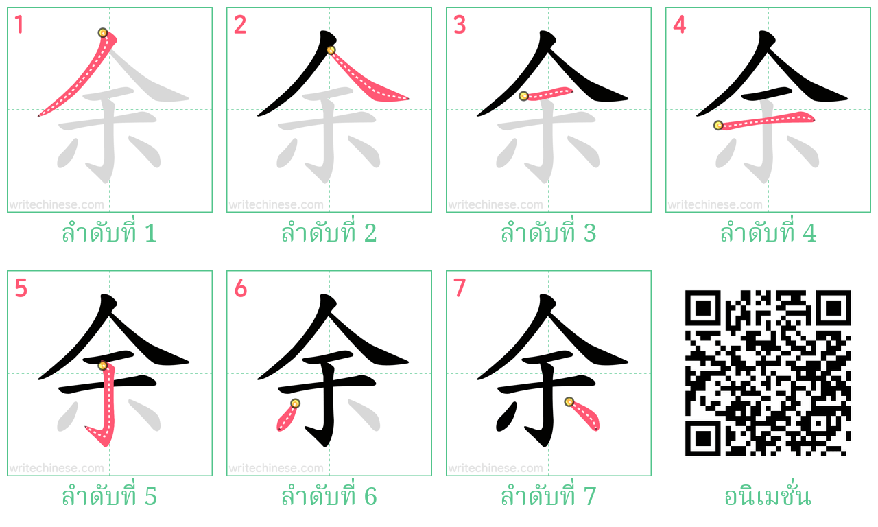 余 ลำดับการเขียน