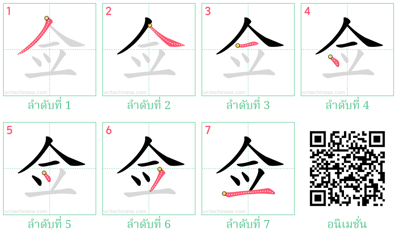 佥 ลำดับการเขียน