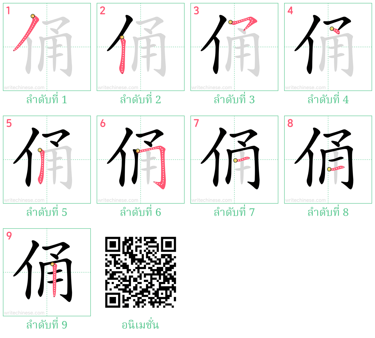 俑 ลำดับการเขียน