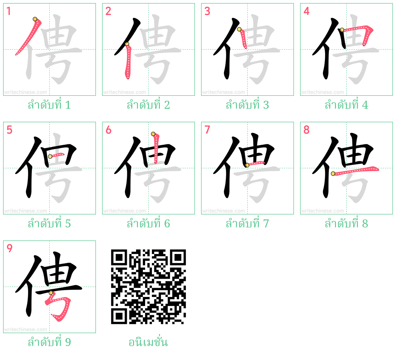 俜 ลำดับการเขียน