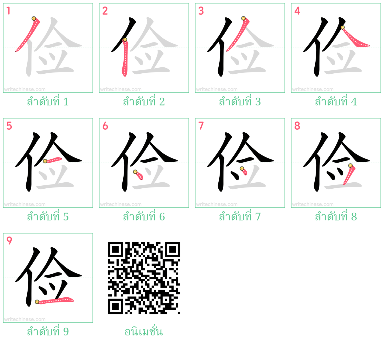 俭 ลำดับการเขียน