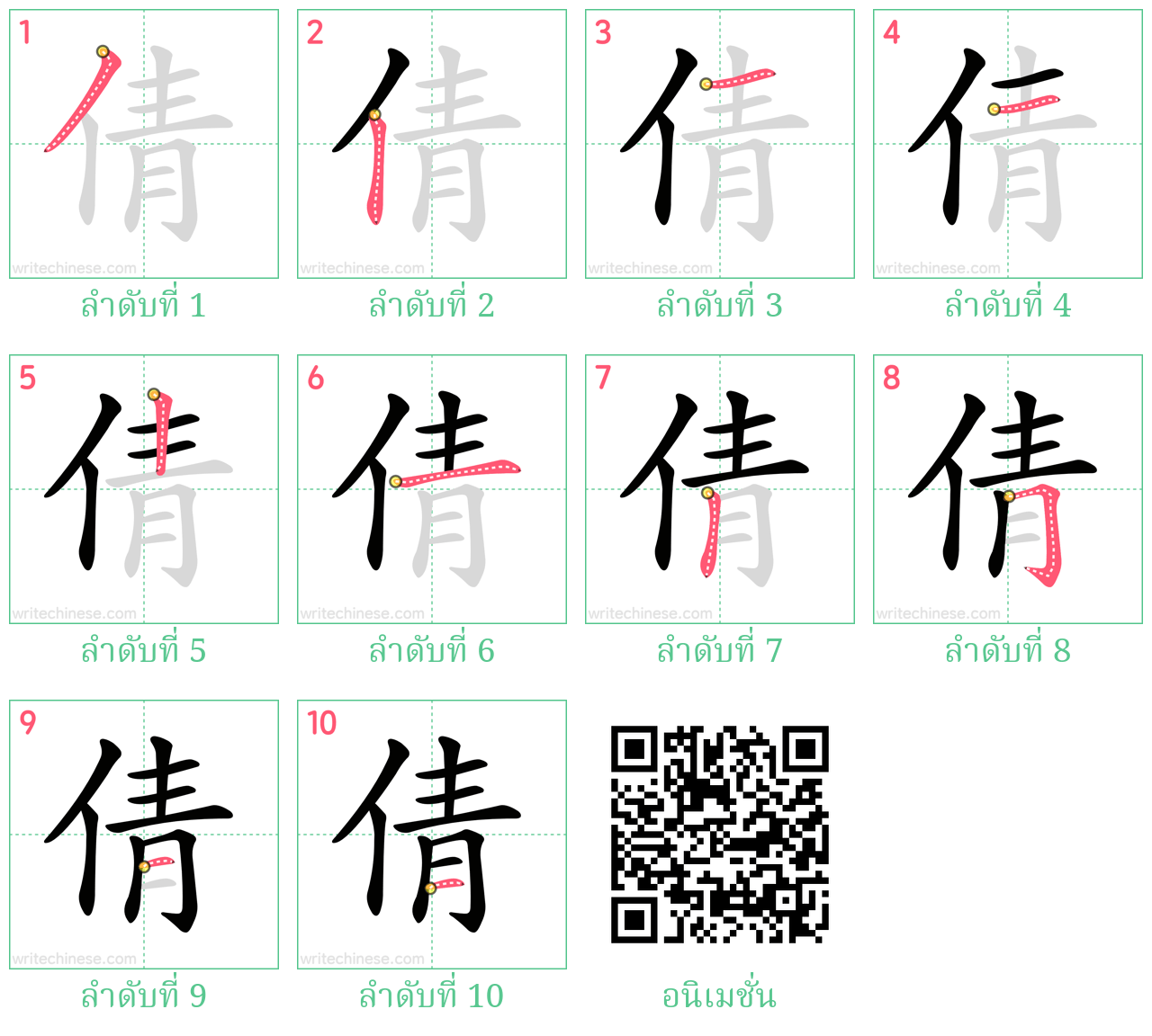 倩 ลำดับการเขียน