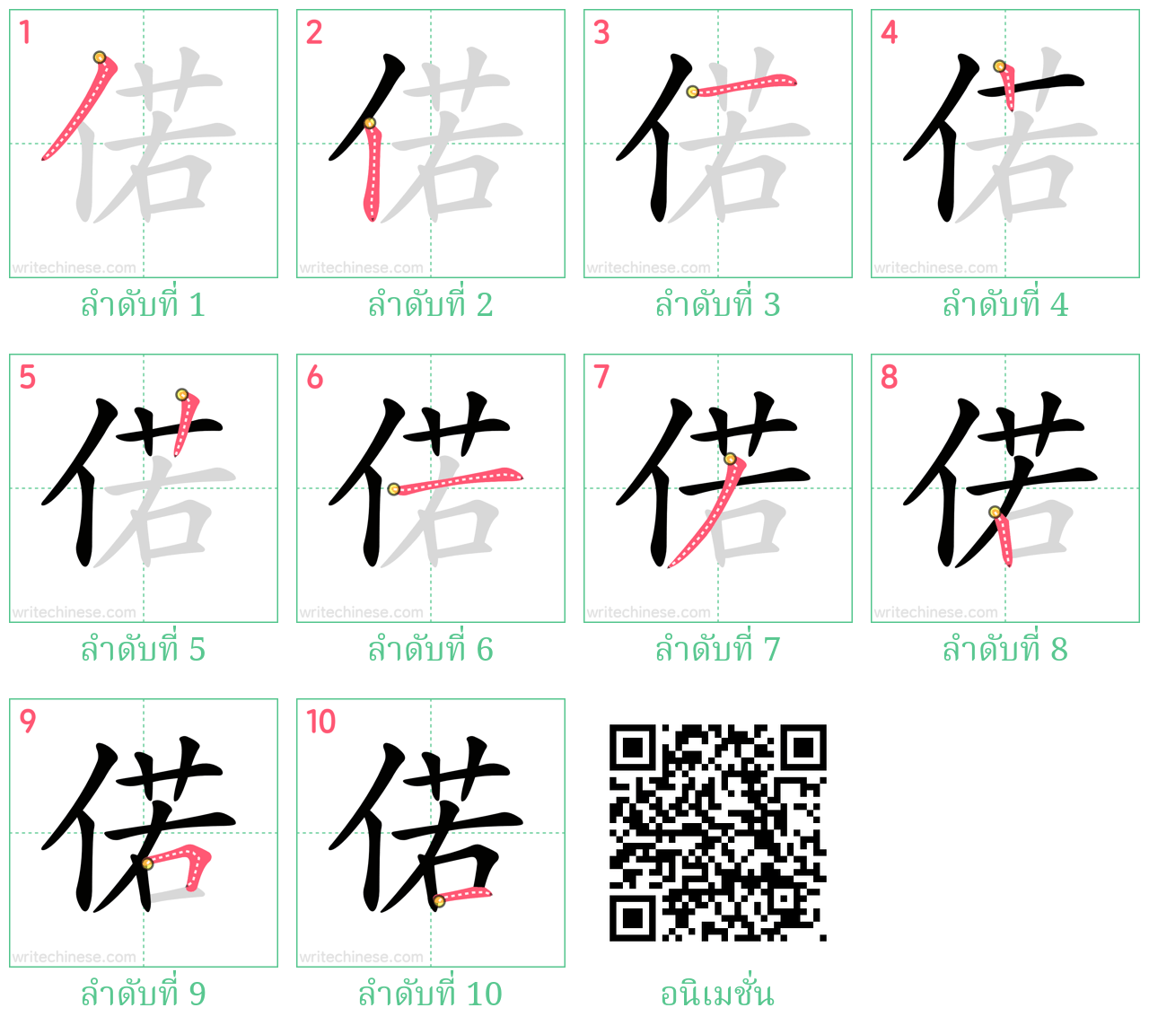 偌 ลำดับการเขียน