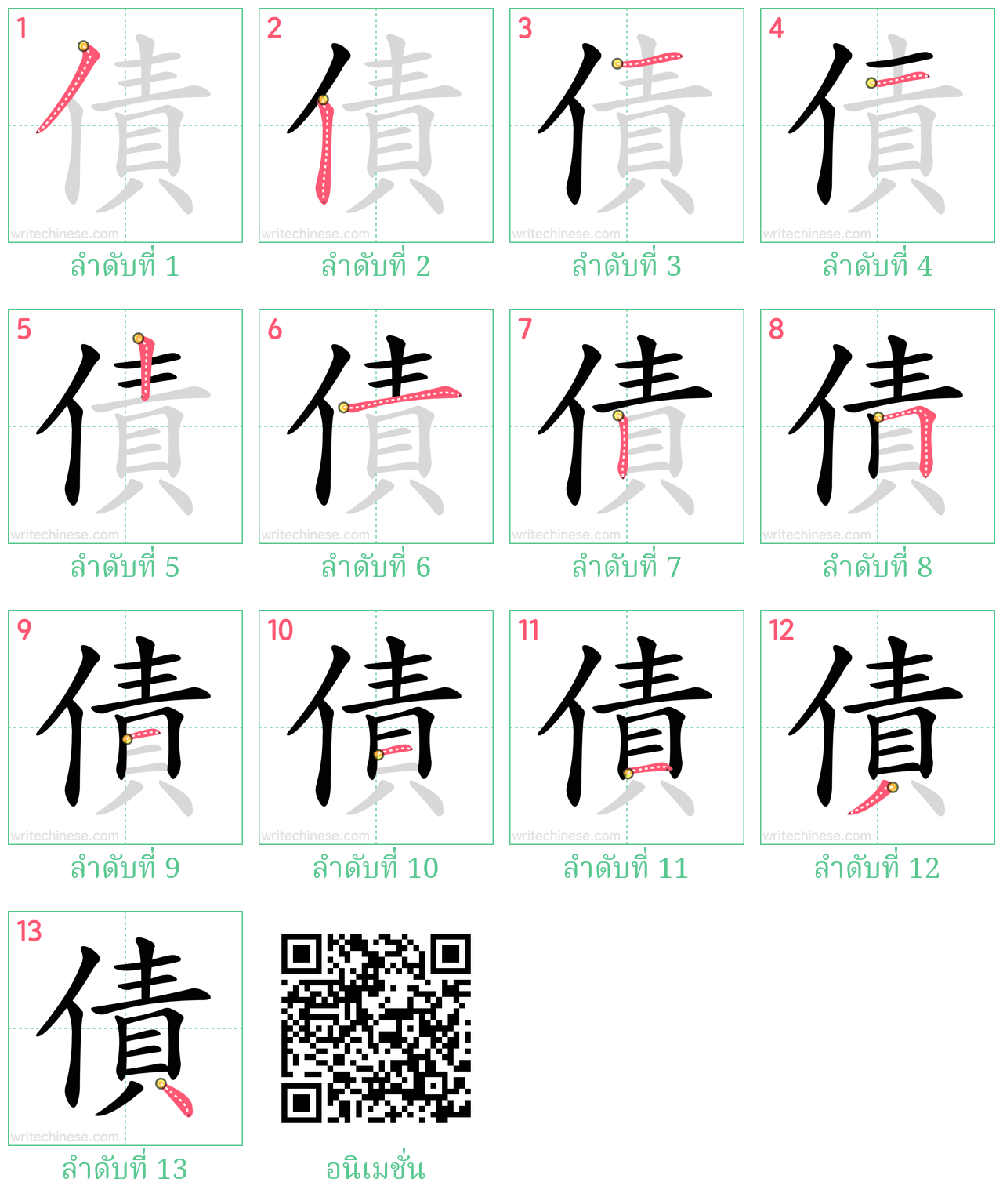 債 ลำดับการเขียน