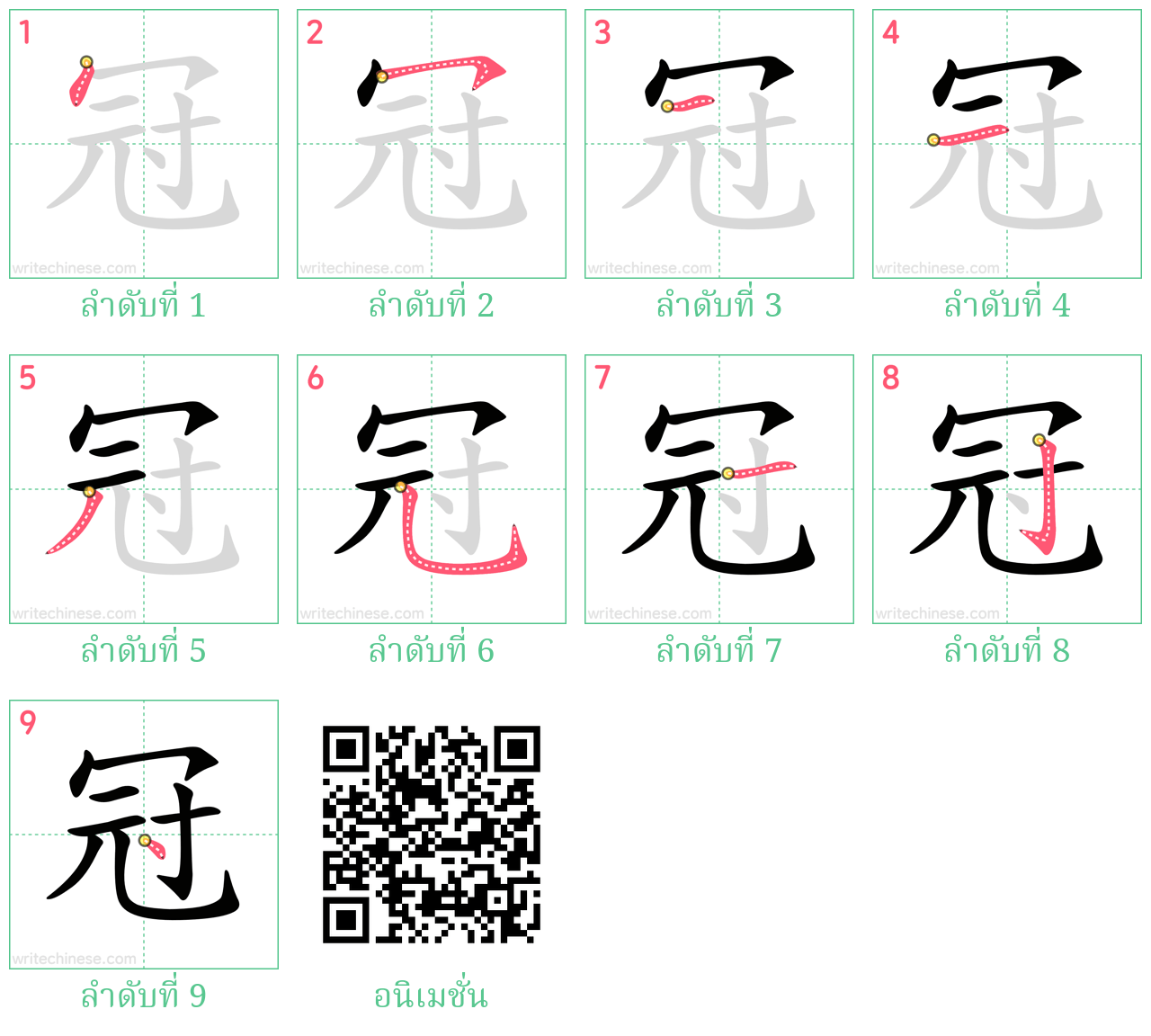 冠 ลำดับการเขียน