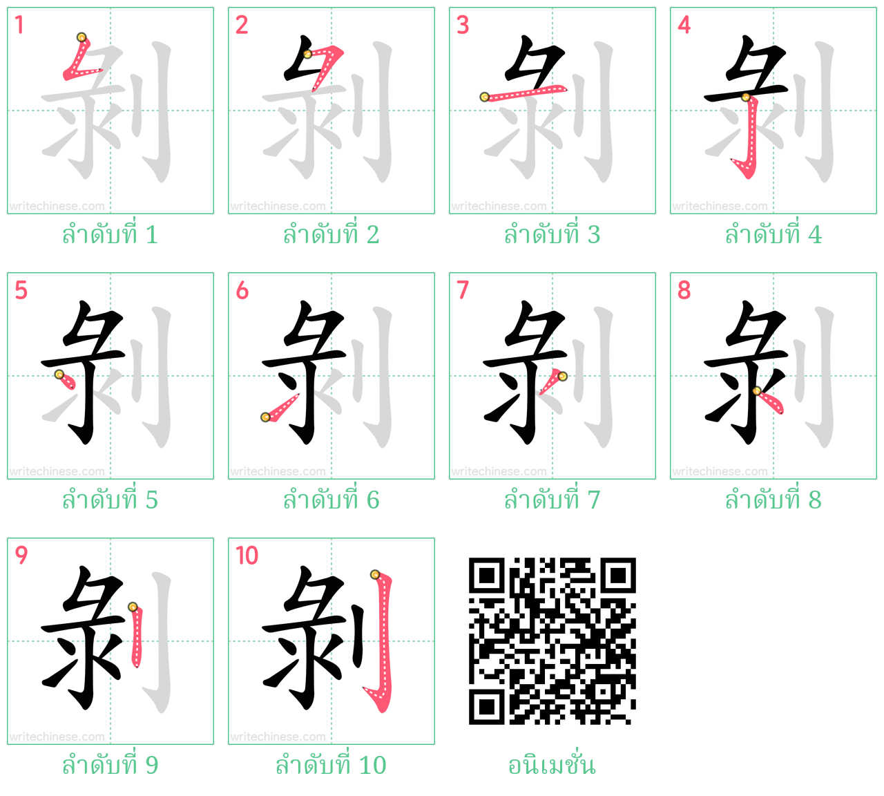 剝 ลำดับการเขียน