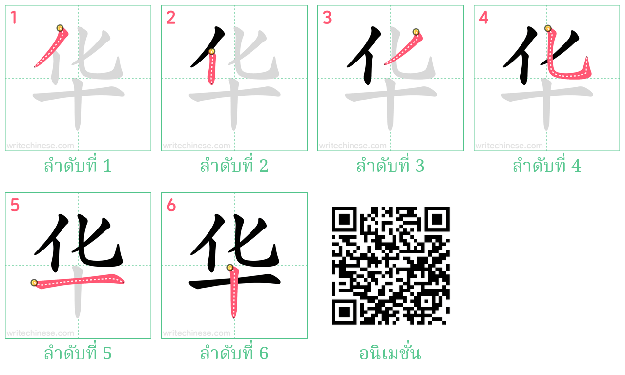 华 ลำดับการเขียน