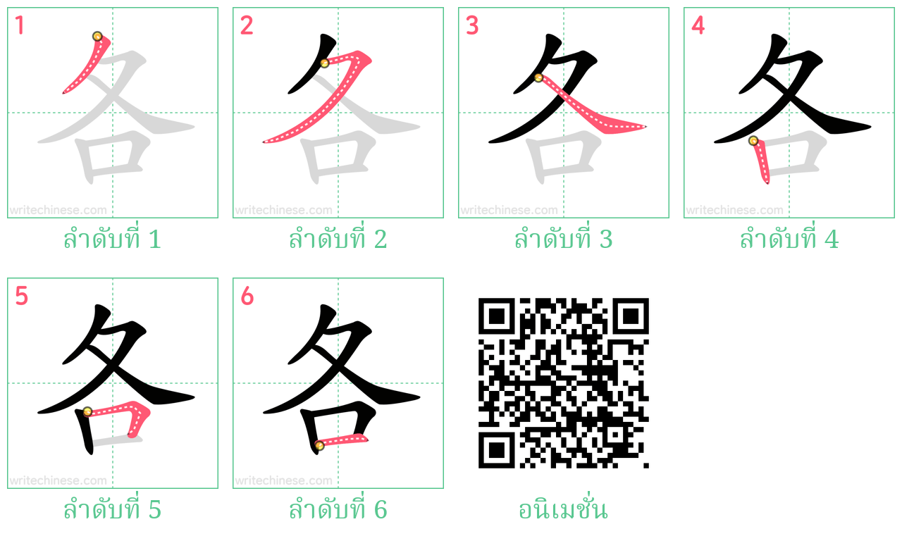 各 ลำดับการเขียน