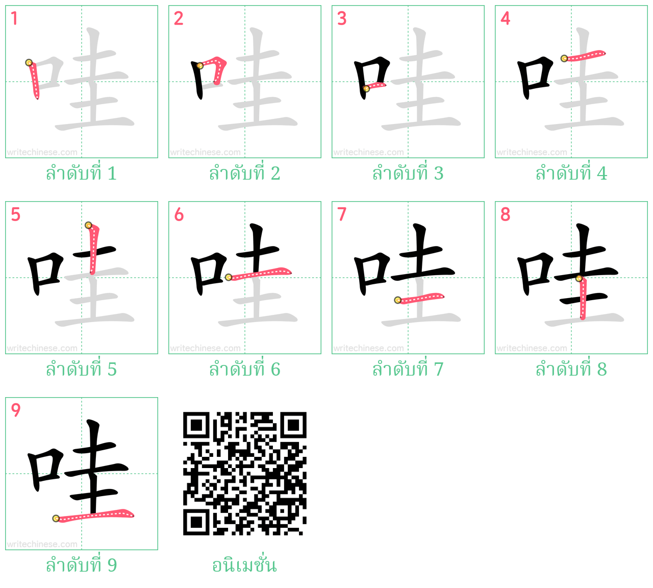 哇 ลำดับการเขียน