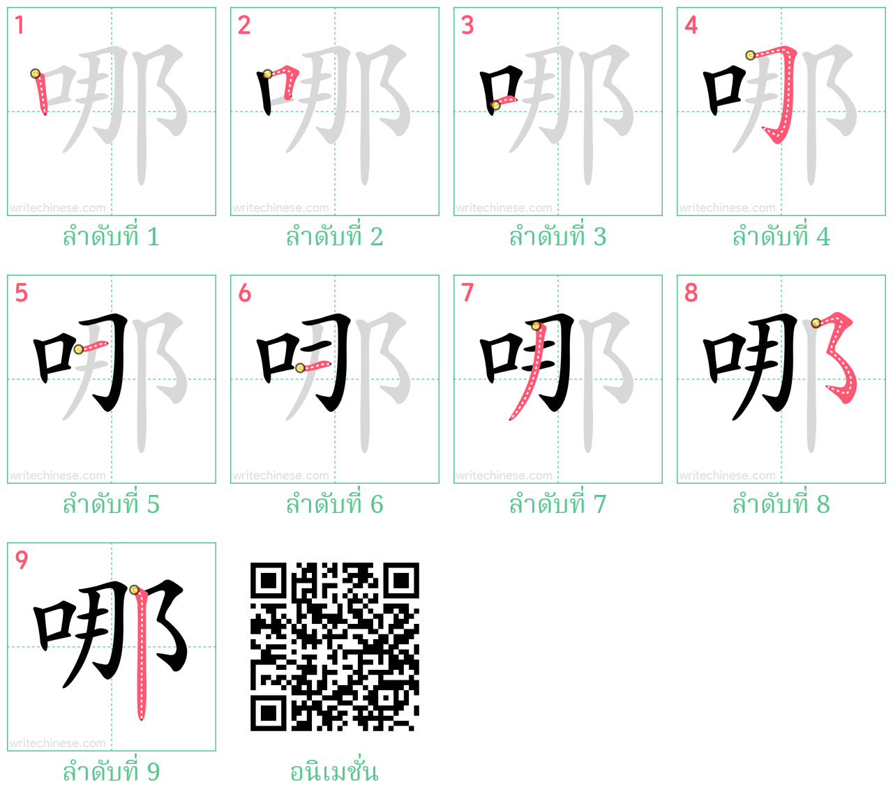 哪 ลำดับการเขียน