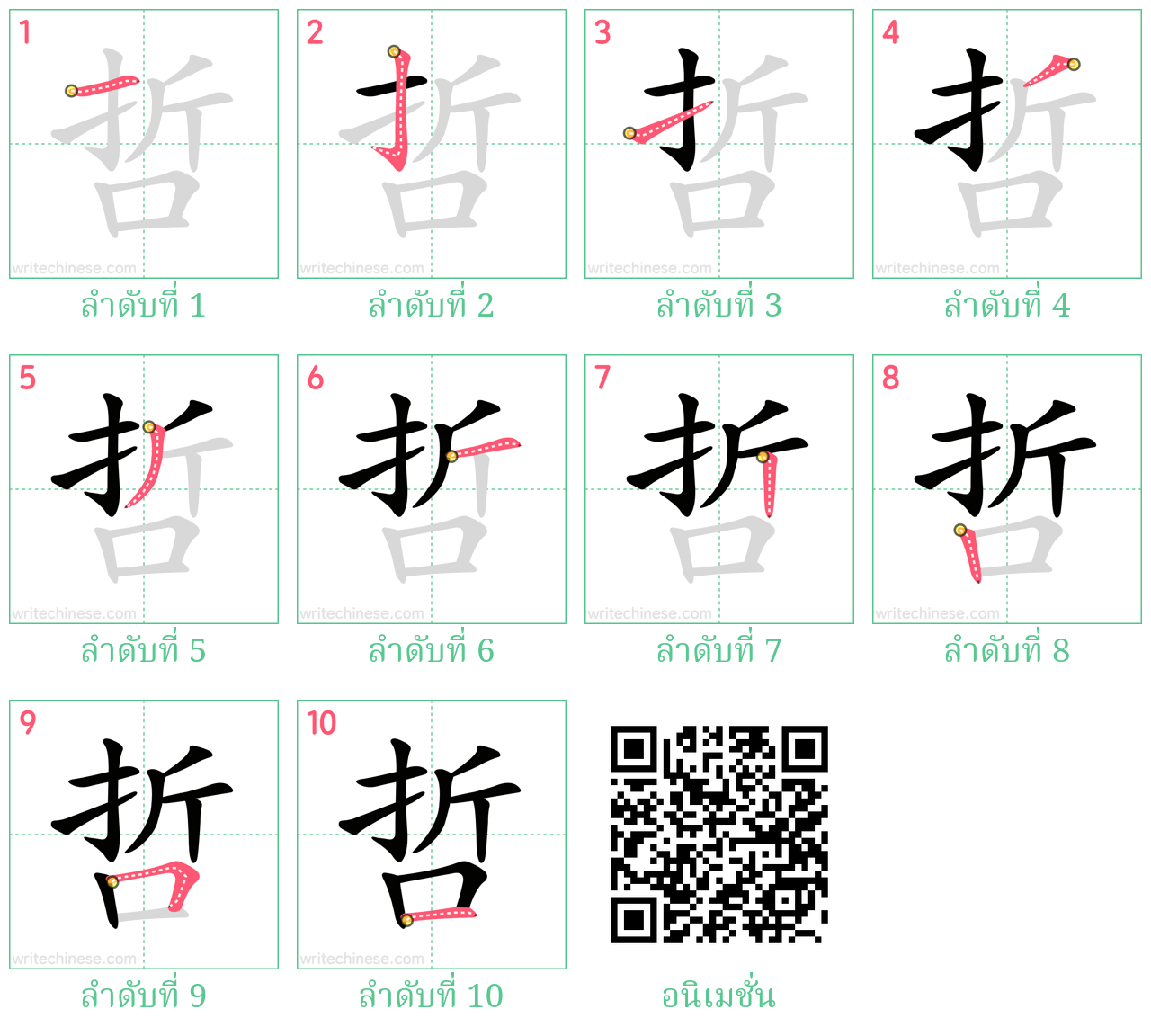 哲 ลำดับการเขียน