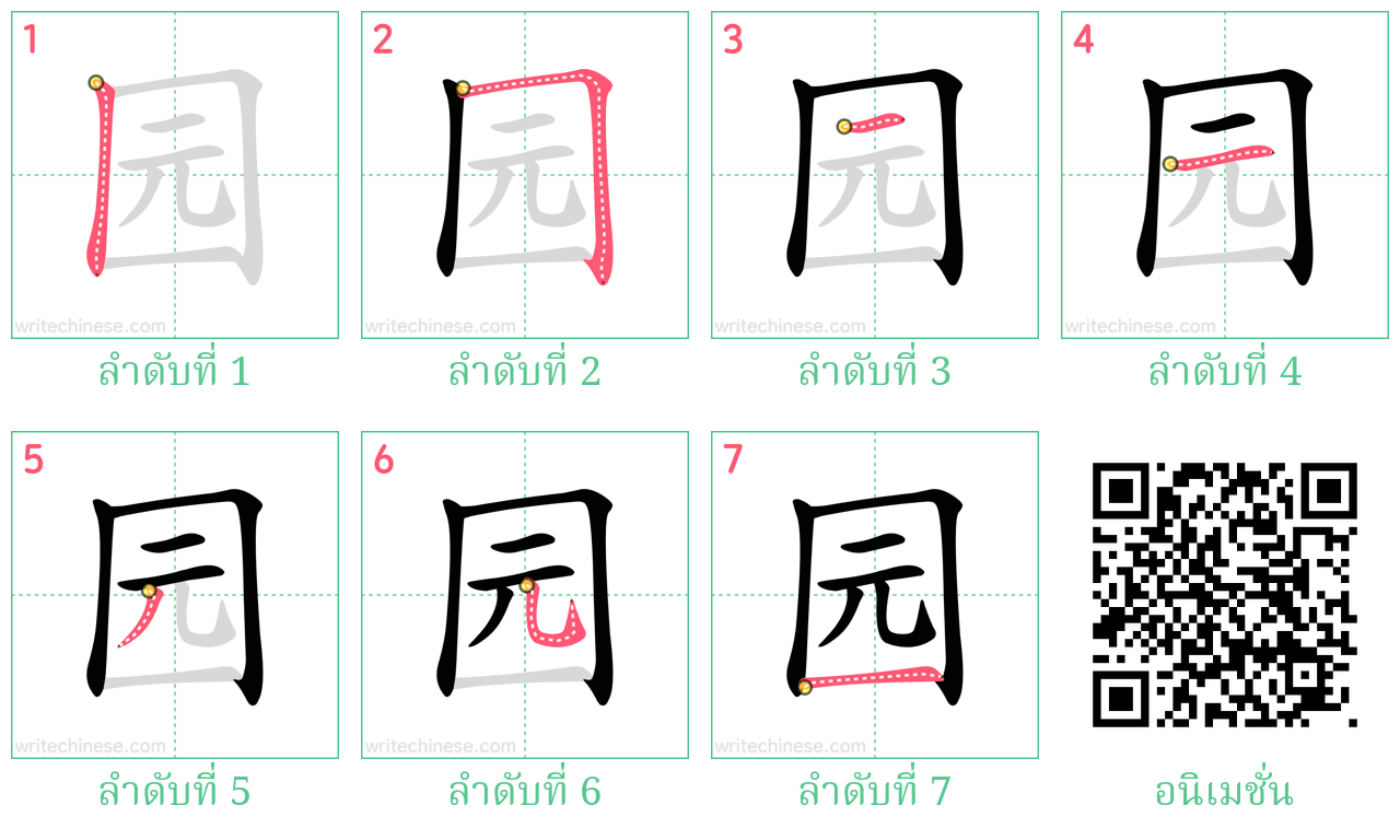 园 ลำดับการเขียน