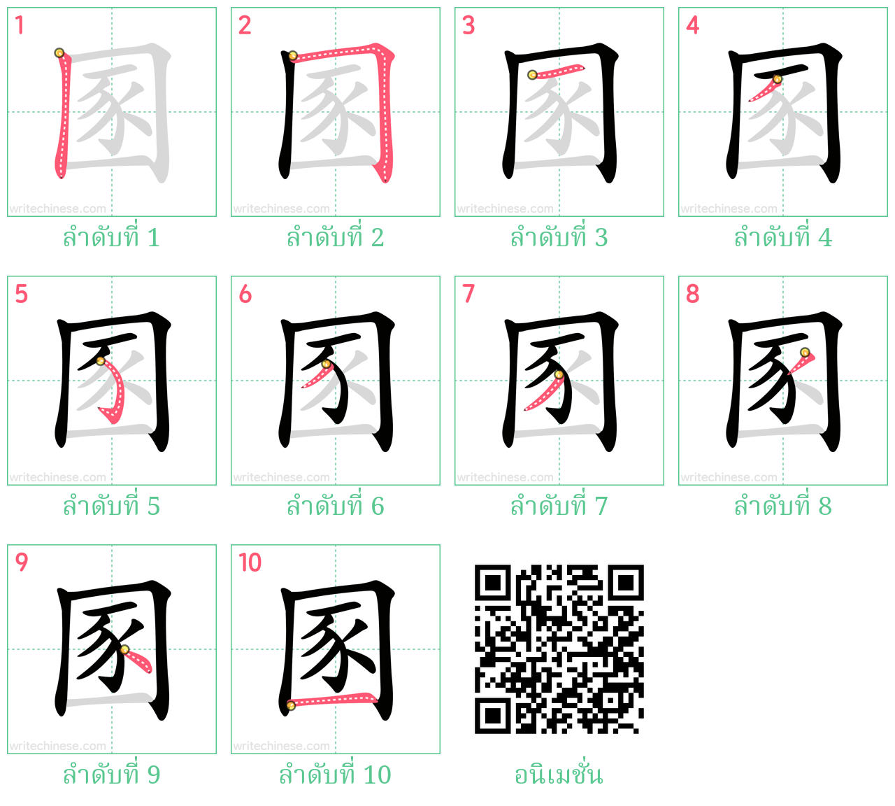 圂 ลำดับการเขียน