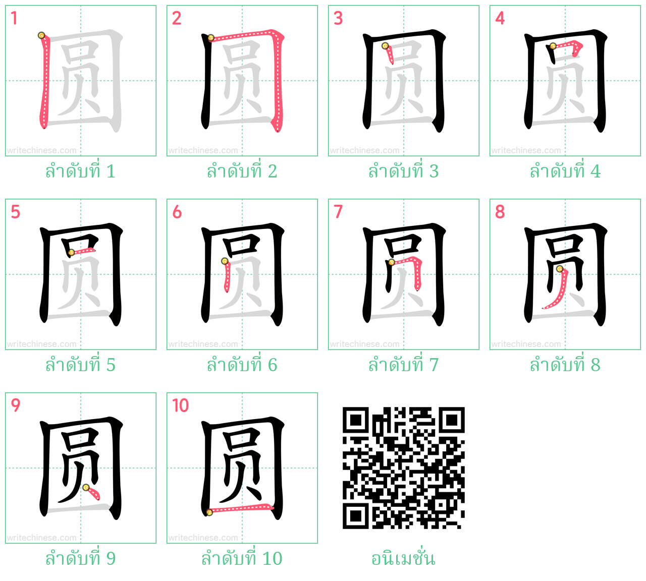 圆 ลำดับการเขียน