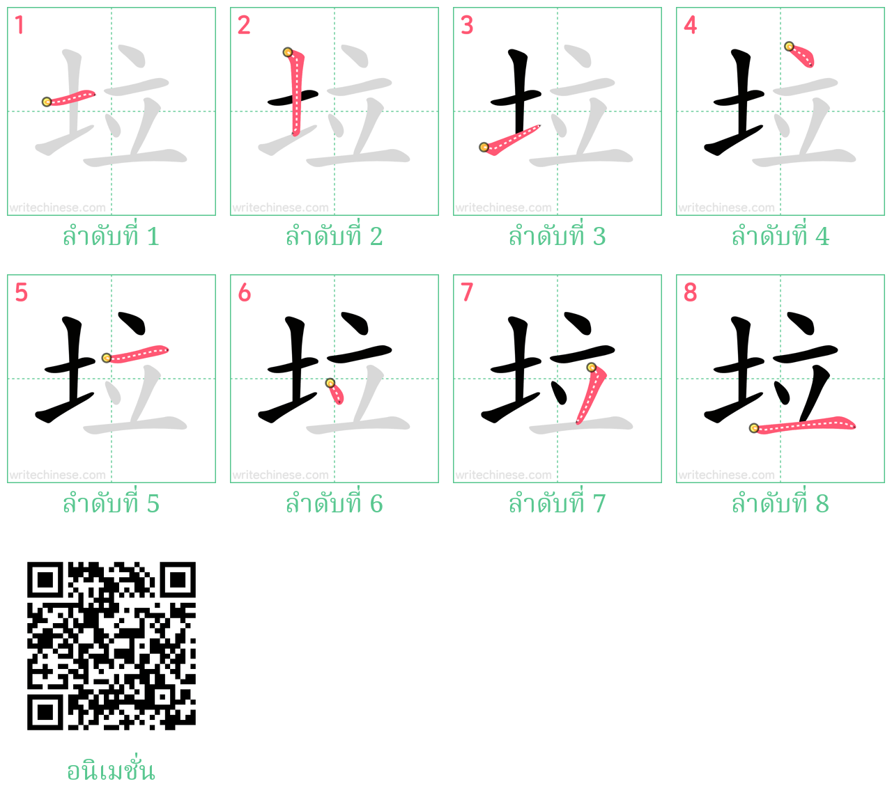 垃 ลำดับการเขียน