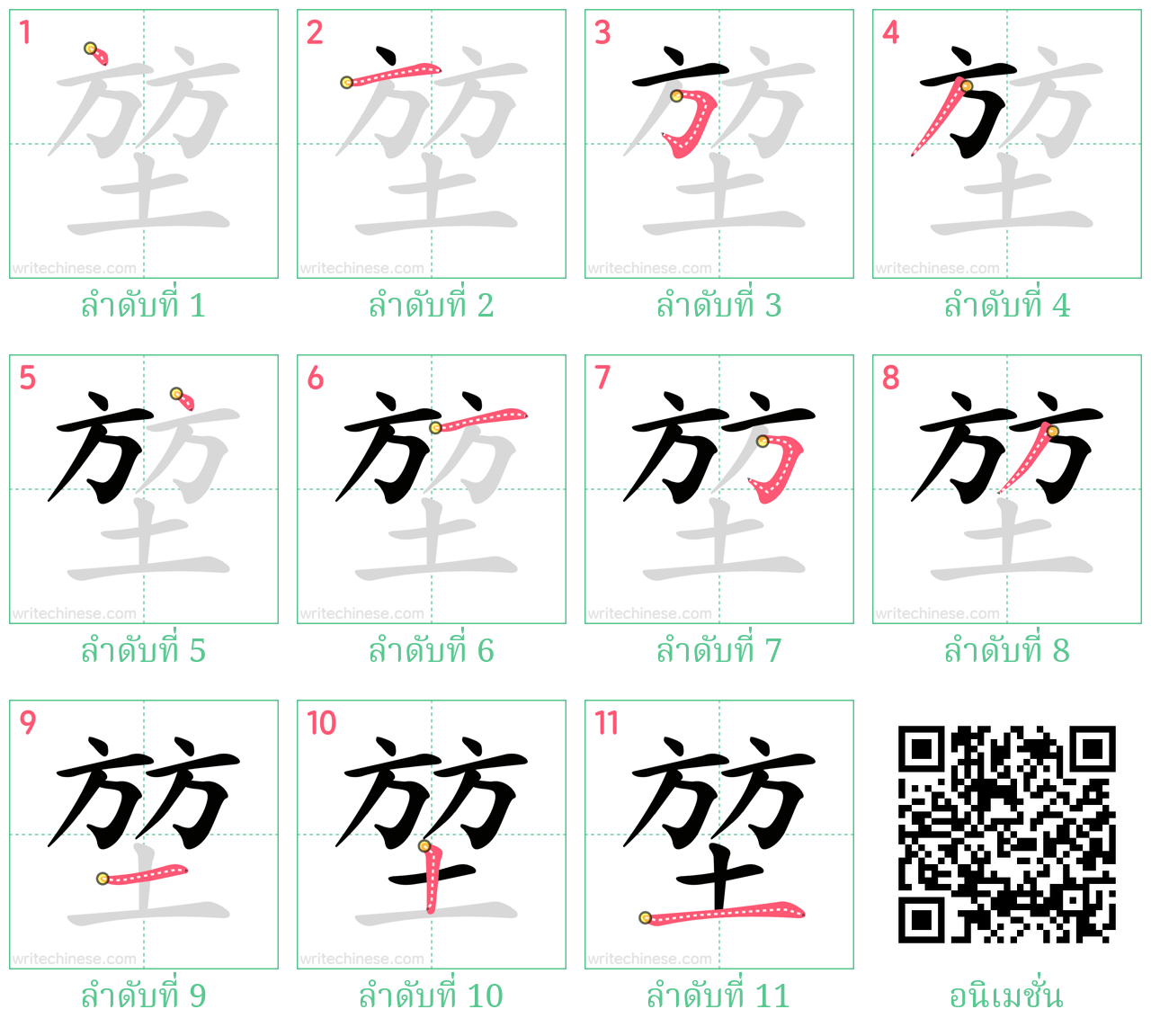 堃 ลำดับการเขียน