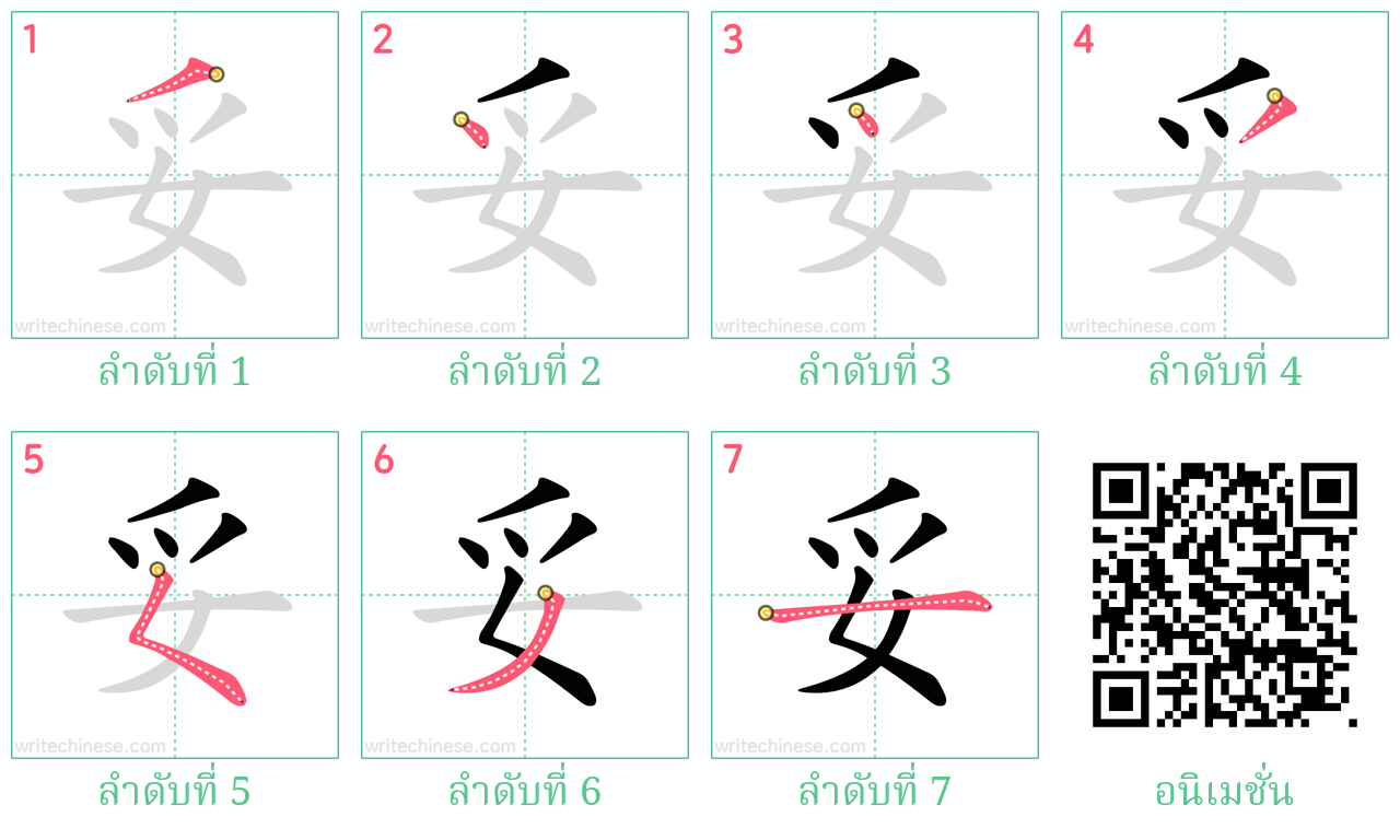 妥 ลำดับการเขียน